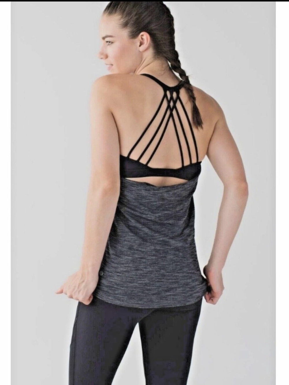 Lululemon lighten up strappy bra activewear heathered gray tank top size S